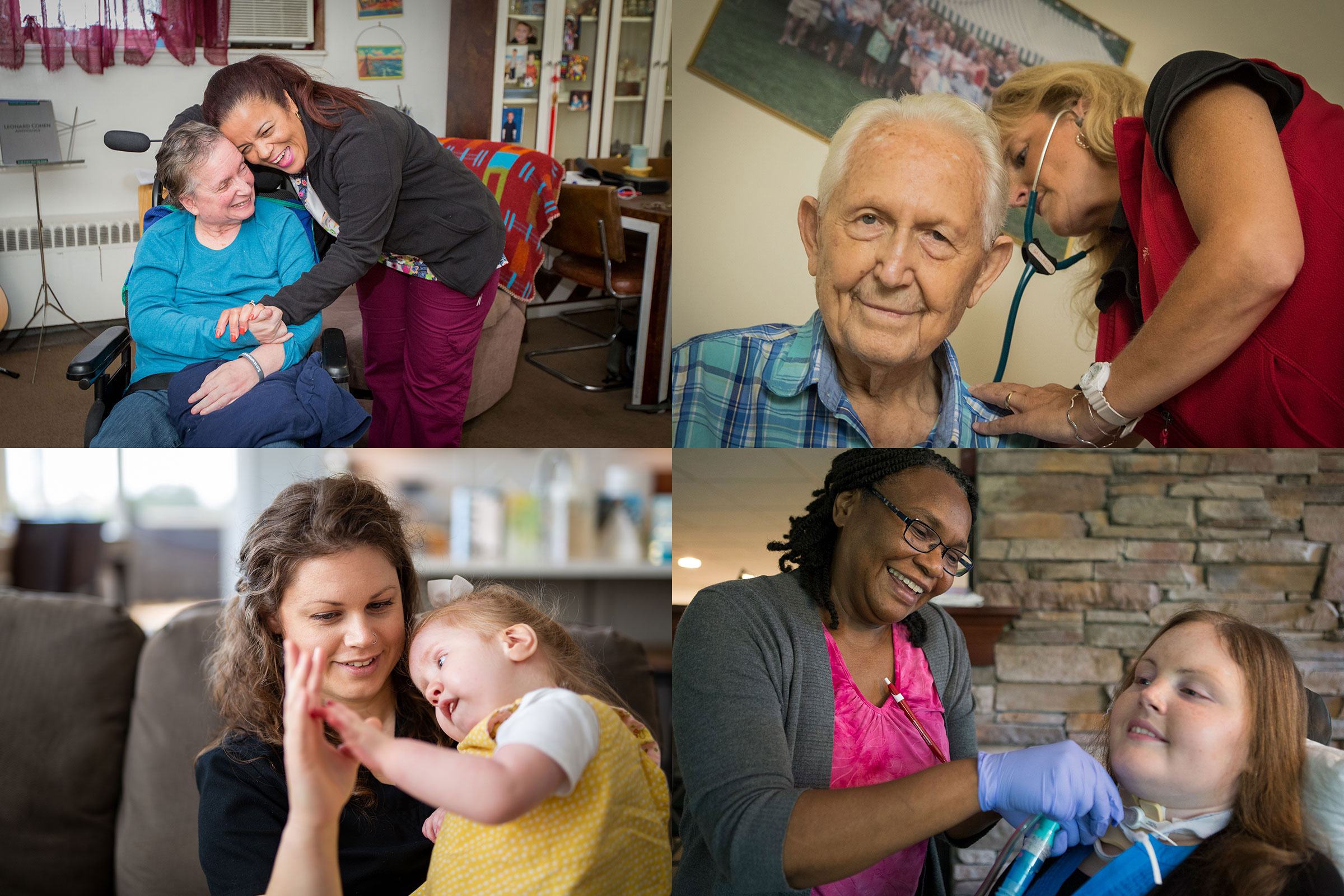 A collage of images of people being cared for.