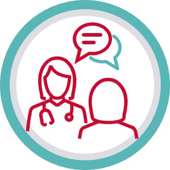 a circular icon with a doctor and a patient